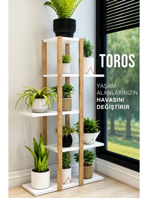 Nifi Art Toros Ahşap 5 Katlı Çiçeklik, Saksılık, Çiçek Standı, Dekoratif Raf / Çok Amaçlı Kullanım