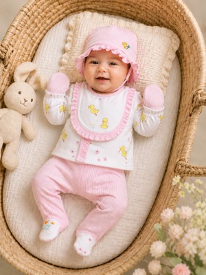 tinytrends Kız Yenidoğan Ördek Baskılı 5 Parça Takım Mevlüt Özel Gün