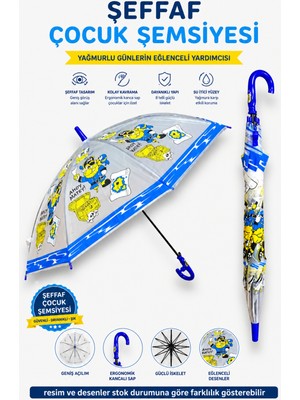 Alıç Şeffaf Çocuk Şemsiyesi Ergonomik Kancalı Saplı Su Itici Yüzeyli Dayanıklı Çocuk Şemsiyesi