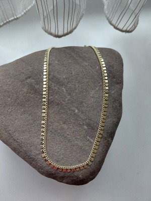 Lavante Butik Gold Zincir Daire ve Kare Pullu Zincir Çelik Kolye 14 K Altın Kaplama Sallantılı Pullu Çelik Kolye