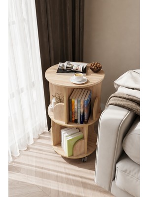 Montessori 360° Mdflam 2 Raflı Dekoratif Döner Kitaplık - Atlantik Çam- 71X45 Dekoratif Düzenleyici ve Organizer