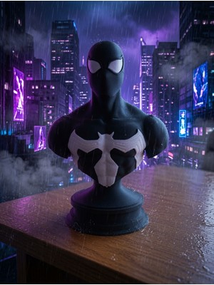 Riva Self Spider-Man Siyah Kostüm Symbiote Büst Figür Örümcek Adam Heykel Hediyelik 13,5 cm