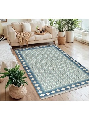 Vivense Mavi Geometri Dokuma Taban Halı, 496 Yng, 80X200 cm