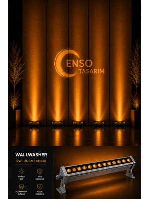 Enso Tasarım 12W 35 cm Amber LED Wallwasher Dış Cephe Duvar Cami Bahçe Aydınlatma