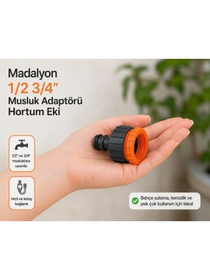 Badem10 Bahçe Çeşme Musluk Bağlantı Adaptörü Aparatı 1/2'' - 3/4'' Musluk Adaptörü Hortum Bağlantı Eki