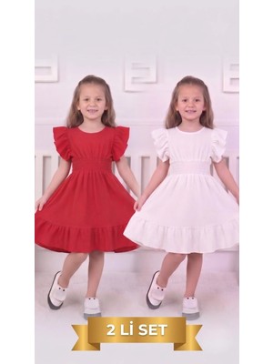 New Kids 2 Li Set Kız Çocuk Elbise 2 Adet Gipeli Belden Yeni Sezon Yazlık