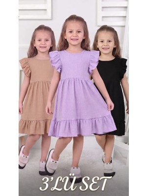 New Kids 3 Lü Set Kız Çocuk Elbise 3 Adet  Yeni Sezon Yazlık