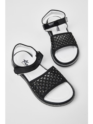 Tonny Black Çocuk Unisex Siyah Çoçuk Taşlı Sandalet