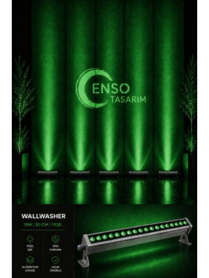 Enso Tasarım 18W 50 cm Yeşil LED Wallwasher Dış Cephe Duvar Cami Bahçe Aydınlatma