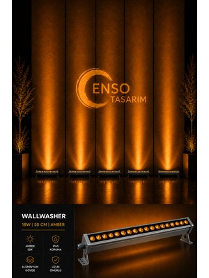 Enso Tasarım 18W 50 cm Amber LED Wallwasher Dış Cephe Duvar Cami Bahçe Aydınlatma