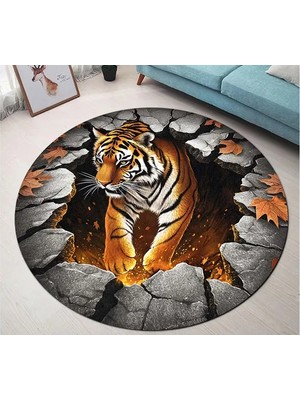 Vivense Savaşçı Kaplan Baskılı Dokuma Taban Halı, 550 Yng, 80X80 cm