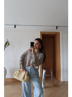 Özge Özgenç Pullu Merserize Crop Bluz