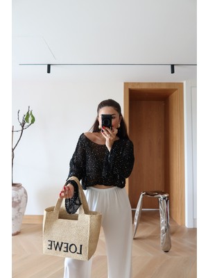 Özge Özgenç Pullu Merserize Crop Bluz