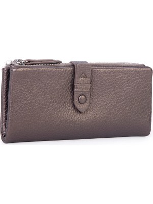 Nas Bag Çok Kartlıklı Çift Fermuarlı Çıtçıtlı Çok Gözlü Cüzdan Kahverengi
