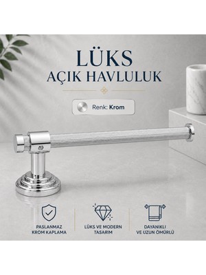 Badem10 Lüks Açık Havluluk Krom Duvara Monte Banyo Havlu Askısı Metal Gövde Parlak Yüzey Şık Modern Kullanım