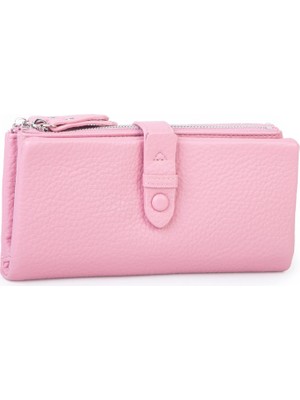 Nas Bag Çok Kartlıklı Çift Fermuarlı Çıtçıtlı Çok Gözlü Cüzdan Pembe
