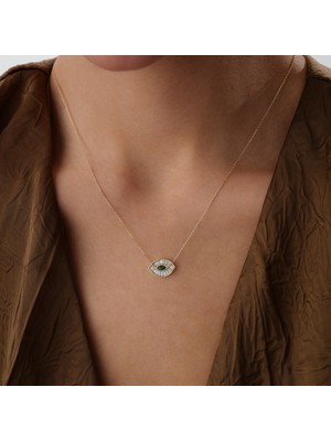 Cherry By Özkonak Green Baget Eye Taşlı Altın Kolye