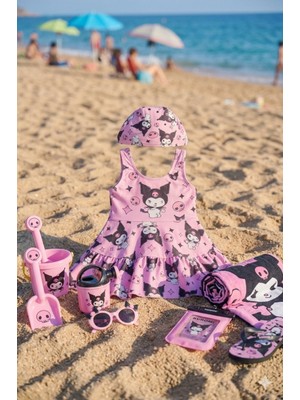 Cg Kids Kuromi Karakter Baskılı  Kız Çocuk Pembe Etekli ve Boneli Mayo Seti