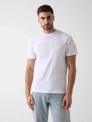 Guess Bisiklet Yaka Kısa Kollu Guess Logolu Nakışlı Erkek Beyaz T-Shirt M6YI41K4227-G011