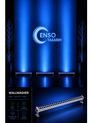 Enso Tasarım 36W 100 cm Mavi LED Wallwasher Dış Cephe Duvar Cami Bahçe Aydınlatma