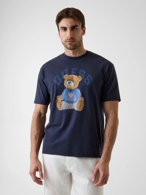 Guess Kısa Kollu Basic Guess Ayıcıklı Erkek Mavi T-Shirt M6YI75K5409-F73J