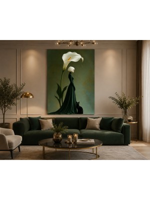 Othello Art Zarif Kadın ve Beyaz Lilyum Kanvas Tablo | Modern Sanat Duvar Dekorasyonu