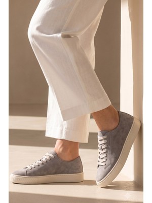 Shoetyle - Hakiki Nubuk Deri Gri Renk Erkek Sneaker - 666-0381