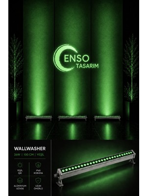 Enso Tasarım 36W 100 cm Yeşil LED Wallwasher Dış Cephe Duvar Cami Bahçe Aydınlatma
