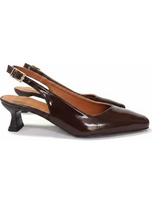 Ne&Ve Shoes Kahve Rugan Kadın Kalın Topuklu Ayakkabı