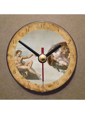 Bsb Michelangelo Tablosu Temalı Magnet Saat Buzdolabı Süsü Duvar Saati 10,5cm MS7046