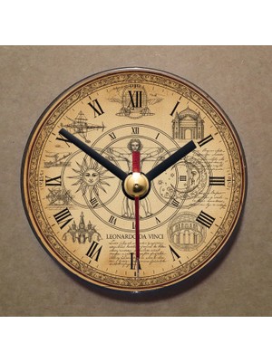 Bsb Da Vinci Çizimleri Temalı Magnet Saat Buzdolabı Süsü Duvar Saati 10,5cm MS7013