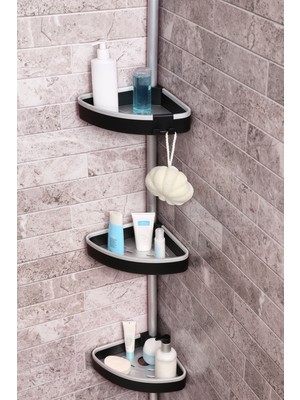 Primanova N38 Venta Siyah Banyo Köşe Rafı Yaylı Montaj Paslanmaz Alüminyum Malzeme ile Modern Tasarım