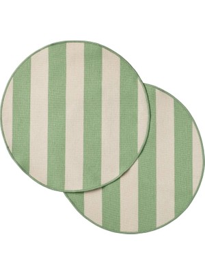 Ikea Smörfısk Amerikan Servis - Çizgili Kırık Beyaz-Açık Yeşil, Çap 35 cm