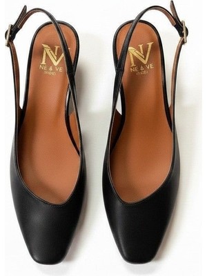 Ne&Ve Shoes Siyah Deri Kadın Kalın Topuklu Ayakkabı