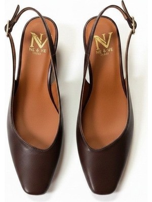 Ne&Ve Shoes Kahve Deri Kadın Kalın Topuklu Ayakkabı