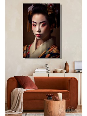 Şehber Dekoratif Dikey Kanvas Tablo Tekli Salon Mutfak Yatak Odası Ofis Japon Geyşa Portre 1575