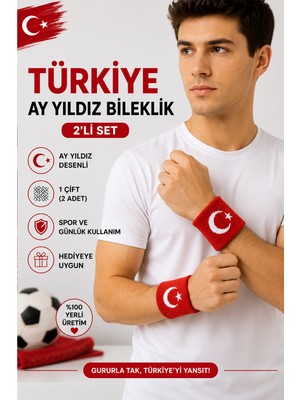Gazelmanya Türkiye Bileklik 2 Adet Ay Yıldız Bileklik Milli Takım Bileklik Spor Bileklik El Bilekliği Futbol Basketbol Tenis Ter Bilekliği Çiftli Sporcu Bilekliği