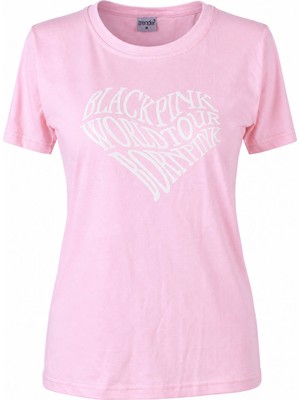 Trender Kalp Baskı O Yaka Pembe Kadın T-Shirt 26YDT1000004