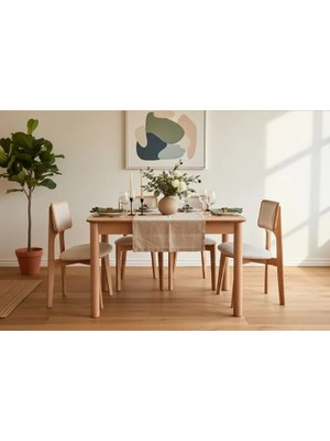 Vivense Elena Natural Ahşap Açılır Ahşap Mutfak Masa Takımı 80X120