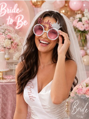 Dodomar Bride Gözlük Bride To Be Yazılı Şeffaf Taçlı Pembe Parti Gözlüğü