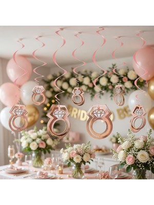 Dodomar 3D Rose Gold Yüzük Asmalı Tavan Sarkıt Süsü 10'lu Bekarlığa Veda Dekoru