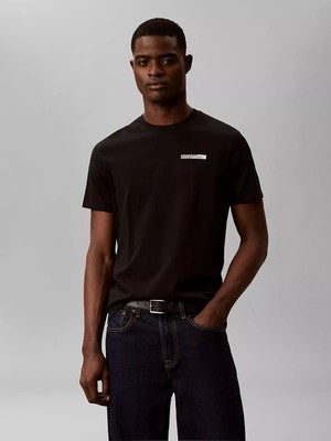 Calvin Klein Erkek Normal Kesim Yuvarlak Yakalı Pamuklu Arkası Logo Baskılı Kısa Kollu Siyah T-Shirt LV04LG810G-UB1