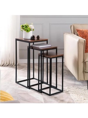 Vivense Forge Siyah Metal Ahşap Zigon Sehpa