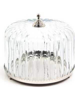 Lamedore Ribbed Cam Kapaklı Nikel Kek Standı - 28X28X22 cm