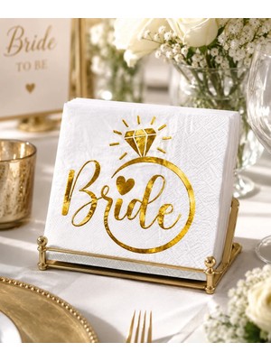 Dodomar Bride Yüzük Model Varak Baskılı Peçete 20 Parça Beyaz Gold Bekarlığa Veda Masa Süsü