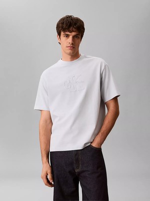Calvin Klein Erkek Rahat Kesim Ck Logo Işlemeli Yuvarlak Yakalı Kısa Kollu Mavi T-Shirt LV04RG814G-CIQ