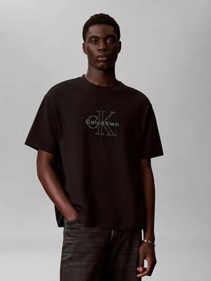 Calvin Klein Erkek Rahat Kesim Ck Logo Işlemeli Yuvarlak Yakalı Kısa Kollu Siyah T-Shirt LV04RG814G-UB1