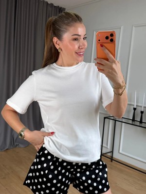 Size Özgü Ekru Bisiklet Yaka Basic Tshirt