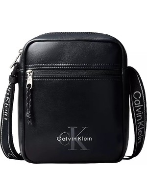 Calvin Klein Erkek Deri Ayarlanabilir Askı Ck Metal Detay Fermuar Kapama Siyah Omuz Çantası LV04D3418G-UB1