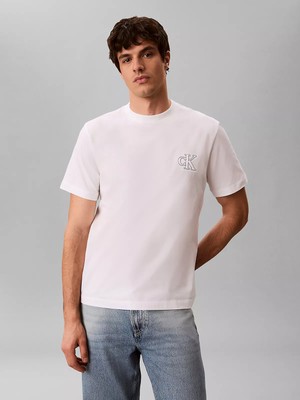 Calvin Klein Erkek Normal Kesim Ck Logo Işlemeli Yuvarlak Yakalı Pamuklu Kısa Kollu Beyaz T-Shirt LV04RG220G-YAF